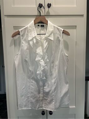 Sandra Ingrish White Ruffle-Front Cotton Blouse